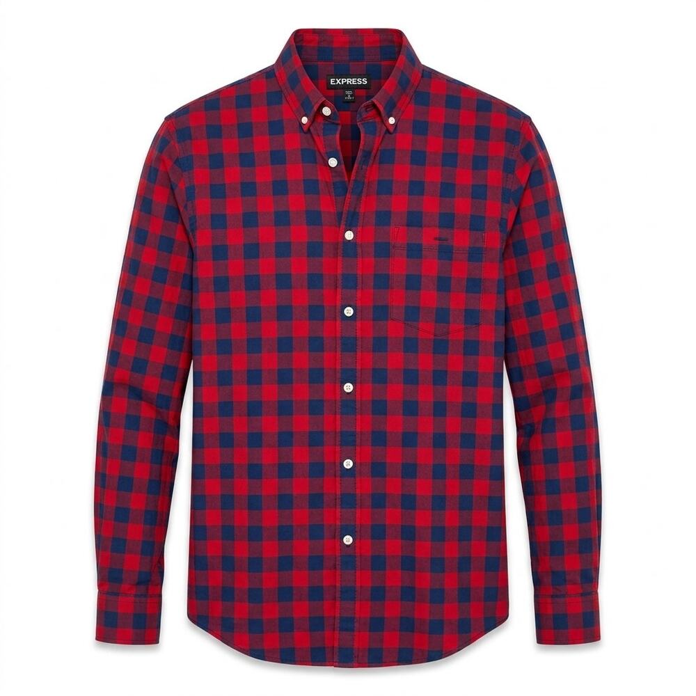 Express 15-15 1/2 Plaid Gingham Long Sleeve Button Shirt Men Size M
